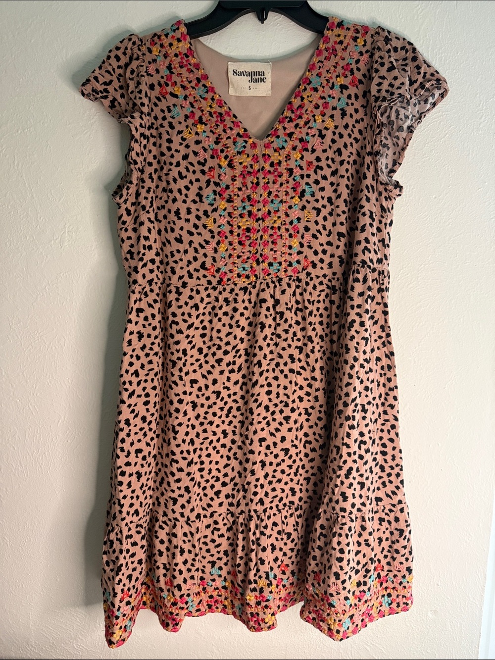 Savanna Jane Pink Spot-Print Dress with Multicolor Embroidery